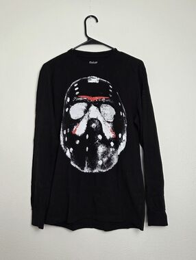Friday the 13th Jason Hockey Mask Men's Black Long Sleeve Shirt Size Small